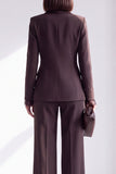 Coffee Fitted Notched Lapel Double Breasted Long Sleeves Women Suits with Lace