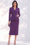 Dark Purple Two Piece Notched Lapel Single Breasted Midi Women Suits with Pockets