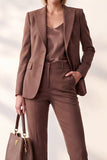 Coffee Peak Lapel Single Breasted Pockets Women Suits