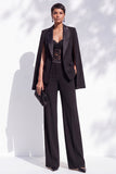 Black Slim Fit Peak Lapel 2 Piece One Button Work Suits with Pocket