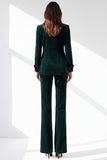 Dark Green Velvet Peak Lapel Single Breasted V-Neck Women Suits with Pockets