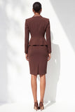 Coffee Fitted Satin Peak Lapel Knee-Length Double Breasted Women Suits
