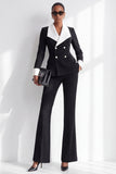 Black White Wide Contrast Lapel Double Breasted Women Suits with Pockets