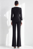 Black White Wide Contrast Lapel Double Breasted Women Suits with Pockets