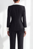 Black White Wide Contrast Lapel Double Breasted Women Suits with Pockets
