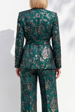 Dark Green Printed V-Neck Long Sleeves Women Suits with Belt