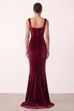Mermaid Burgundy Velvet Square Neck Long Holiday Party Dress