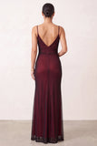 Black Red Sheath Spaghetti Straps Long Evening Dress with Slit