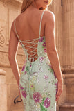Light Green Mermaid V-Neck Sequins Beaded Long Ball Dress with Slit