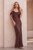 Coffee Sheath Cowl Neck Cold Shoulder Long Wedding Guest Dress
