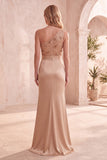Champagne Mermaid One Shoulder Sequins Satin Long Formal Dress