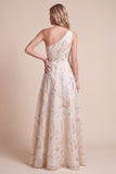 Ivory A-Line One Shoulder Printed Maxi Formal Dress