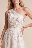 Ivory A-Line One Shoulder Printed Maxi Formal Dress