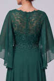 Dark Green A-Line V-Neck Lace Flutter Sleeves Long Mother of the Bride Dress with Beading