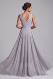Light Grey Sheath V-Neck Ruched Chiffon Midi Mother of the Bride Dress with Sequins