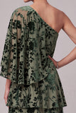 Dusty Sage Velvet A-Line One Shoulder Tiered Long Mother of the Bride Dress