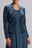 Peacock Blue 2-Piece A-Line Long Mother of the Bride Dress with Velvet Bolero Jacket