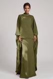 Olive Sheath High Neck Chiffon Long Mother of the Bride Dress with Rhinestones