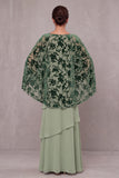 Dusty Sage Sheath Round Neck Tiered Long Mother of the Bride Dress with Burnout Velvet Cape