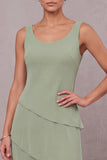 Dusty Sage Sheath Round Neck Tiered Long Mother of the Bride Dress with Burnout Velvet Cape