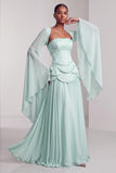 Blush Corset Chiffon Jacquard Beaded Tiered Peplum A-Line Long Prom Dress with Flared Sleeves