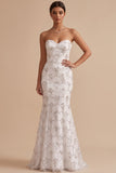 White Mermaid Strapless Sequins Maxi Wedding Dress