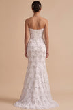 White Mermaid Strapless Sequins Maxi Wedding Dress