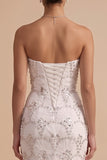 White Mermaid Strapless Sequins Maxi Wedding Dress