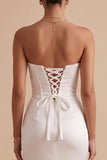 White Mermaid Satin Strapless Ruched Maxi Wedding Dress with Slit