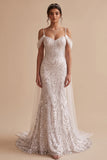 White Mermaid Cold Shoulder Sequins Beaded Long Wedding Dress