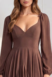 A-Line Tiered V-Neck Long Sleeves Sage Chiffon Dress with Ruffles
