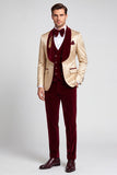 Shawl Lapel Single Breasted Champagne Velvet 3 Piece Men's Prom Suits