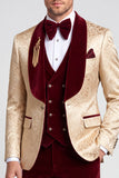 Shawl Lapel Single Breasted Champagne Velvet 3 Piece Men's Prom Suits