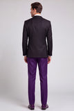 Peak Lapel Black Purple Color Block One Button 3 Piece Men's Prom Suits