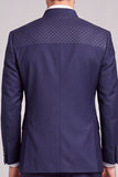 2 Piece Navy Single Breasted Stand Collar Men's Prom Suits