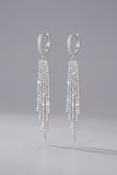 Silver Long Rhinestones Huggie Hoop Tassel Drop Long Prom Earrings