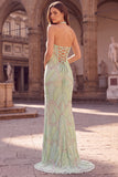 Halter Mint Green Beaded Mermaid Long Ball Dress with Slit