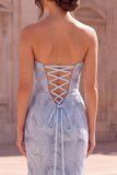 Light Blue Mermaid Strapless Long Ball Dress with Beading