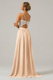 Cabernet Open Back Boho Chiffon Long Bridesmaid Dress with Lace