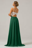 Cabernet Open Back Boho Chiffon Long Bridesmaid Dress with Lace