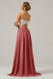 Cabernet Open Back Boho Chiffon Long Bridesmaid Dress with Lace