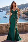 Dark Green Spaghetti Straps Mermaid Satin Ball Dress