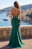 Dark Green Spaghetti Straps Mermaid Satin Ball Dress
