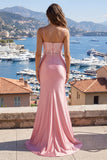 Blush Spaghetti Straps Mermaid Satin Ball Dress with Slit