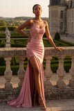 Blush Mermaid Appliqued Corset Long Ball Dress with Slit