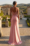 Blush Mermaid Appliqued Corset Long Ball Dress with Slit