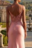 Blush Mermaid Appliqued Corset Long Ball Dress with Slit