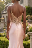 Champagne Appliqued Corset Mermaid Long Ball Dress with Slit