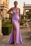 Champagne Appliqued Corset Mermaid Long Ball Dress with Slit