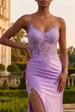Champagne Appliqued Corset Mermaid Long Ball Dress with Slit